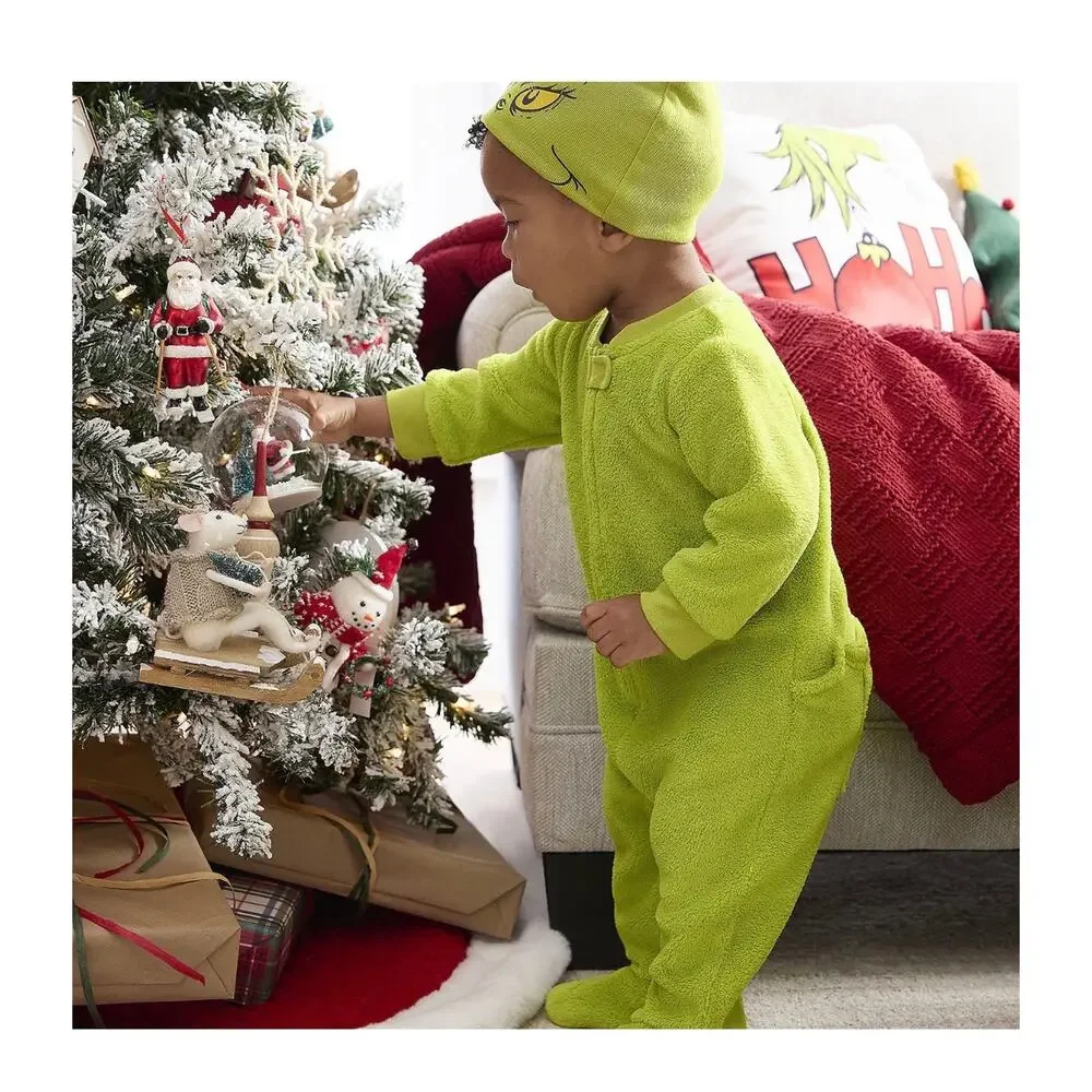 NEW! 6M Dr. Seuss Grinch Unisex Union Suit Matching Family Footed Pajamas